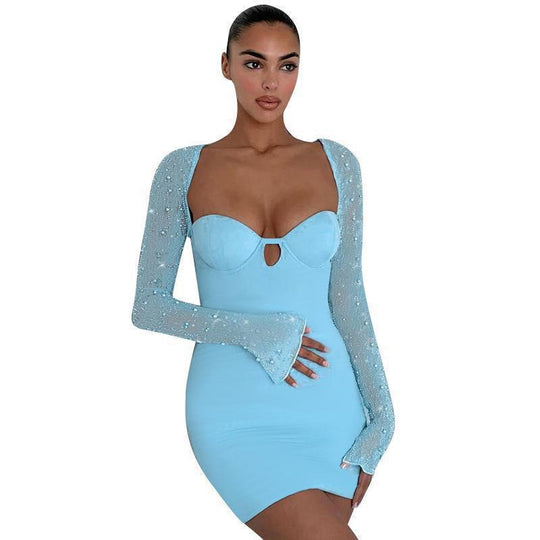 Damen Figurnahes Kleid mit beeindruckenden Puffärmeln und elegantem Ausschnitt R&B