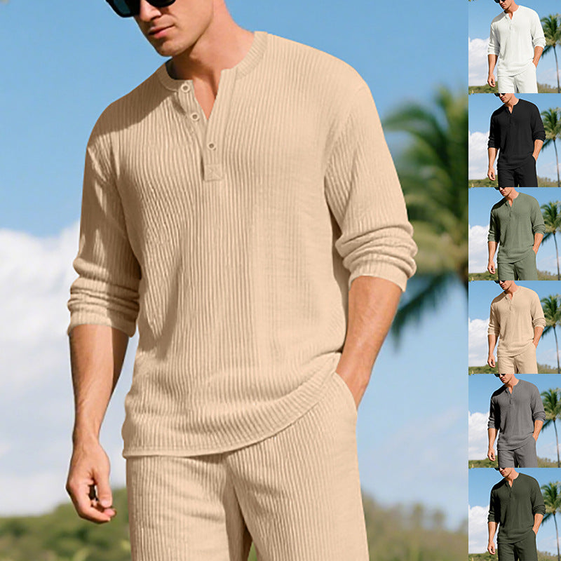 Herren Langarm-Henleyshirt mit strukturiertem Design R&B