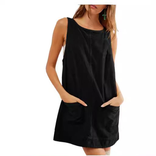 Damen lässiges Jerseykleid mit Taschen und Rundhalsausschnitt R&B