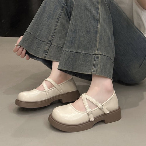 Damen modische Mary Jane Ballerinas mit verstellbarem Riemen aus hochwertigem Leder R&B