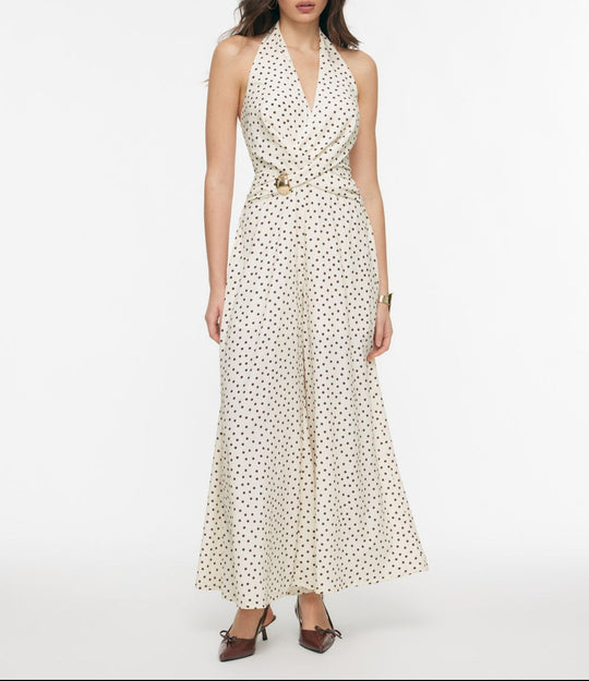 Damen eleganter Jumpsuit mit tiefem Ausschnitt und schwingendem Bein R&B