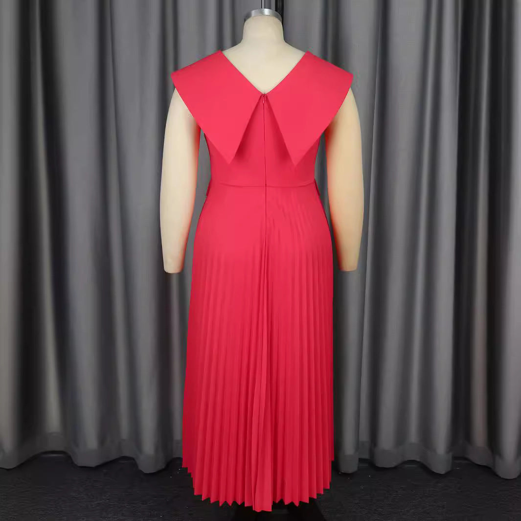 Damen plissiertes Maxikleid mit eleganten Knopfdetails R&B