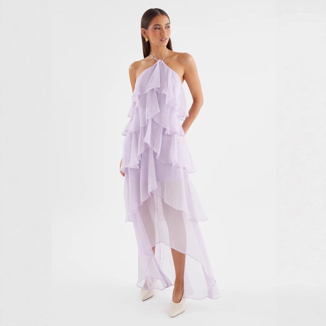 Damen Chiffon Maxikleid mit mehrschichtigen Rüschendetails R&B