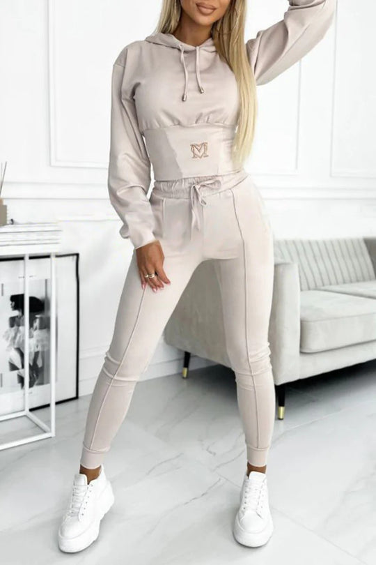 Damen Sportliches Jumpsuit-Set mit Kapuze und elastischem Bund R&B