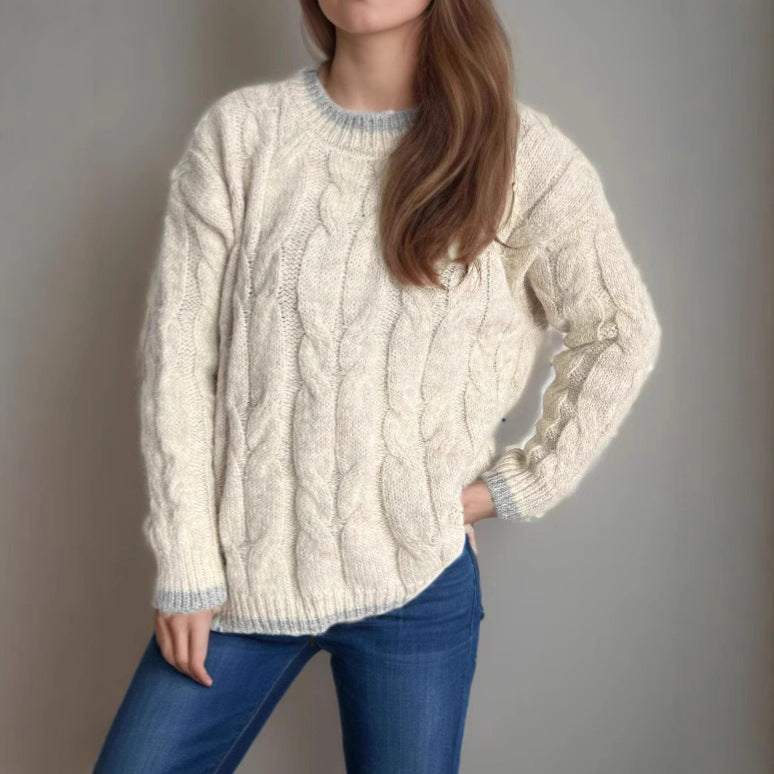 Damen Grobstrickpullover mit einzigartigem Zopfmuster und lässigem Schnitt R&B