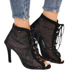 Damen Peep-Toe Stiefeletten mit Schnürung und transparentem Obermaterial R&B