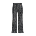 Damen elegante Karohose mit schmalem Schnitt und dekorativen Knöpfen R&B