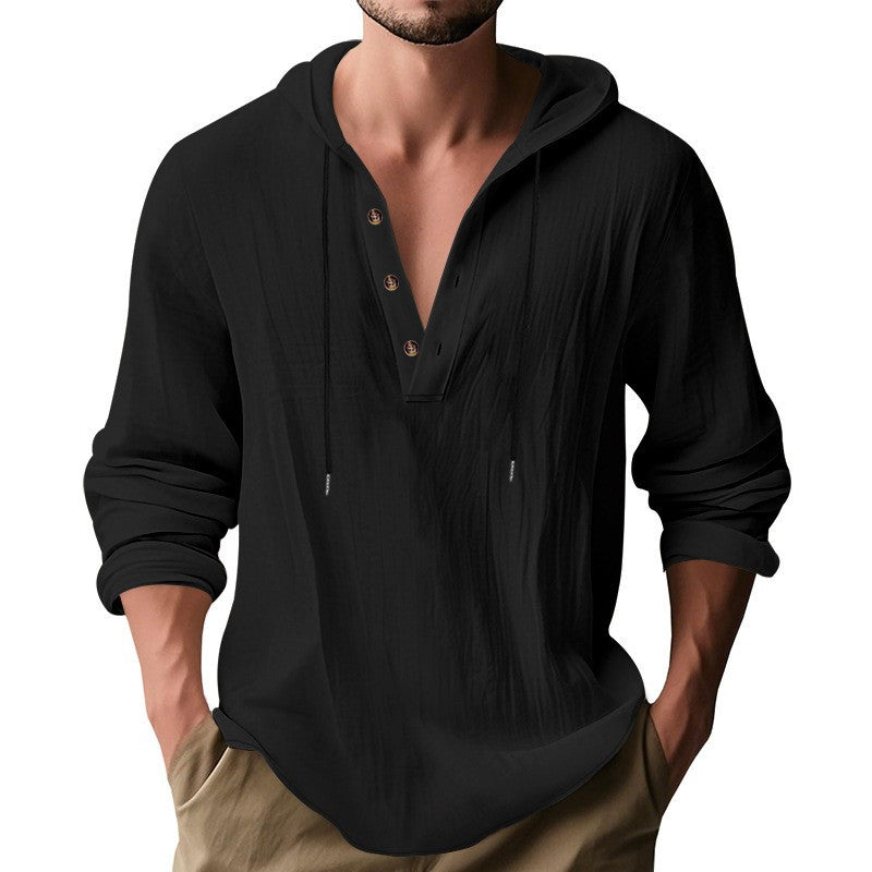 Herren lässiges Langarm-Hoodie mit modischem Knopfdesign und atmungsaktivem Stoff R&B