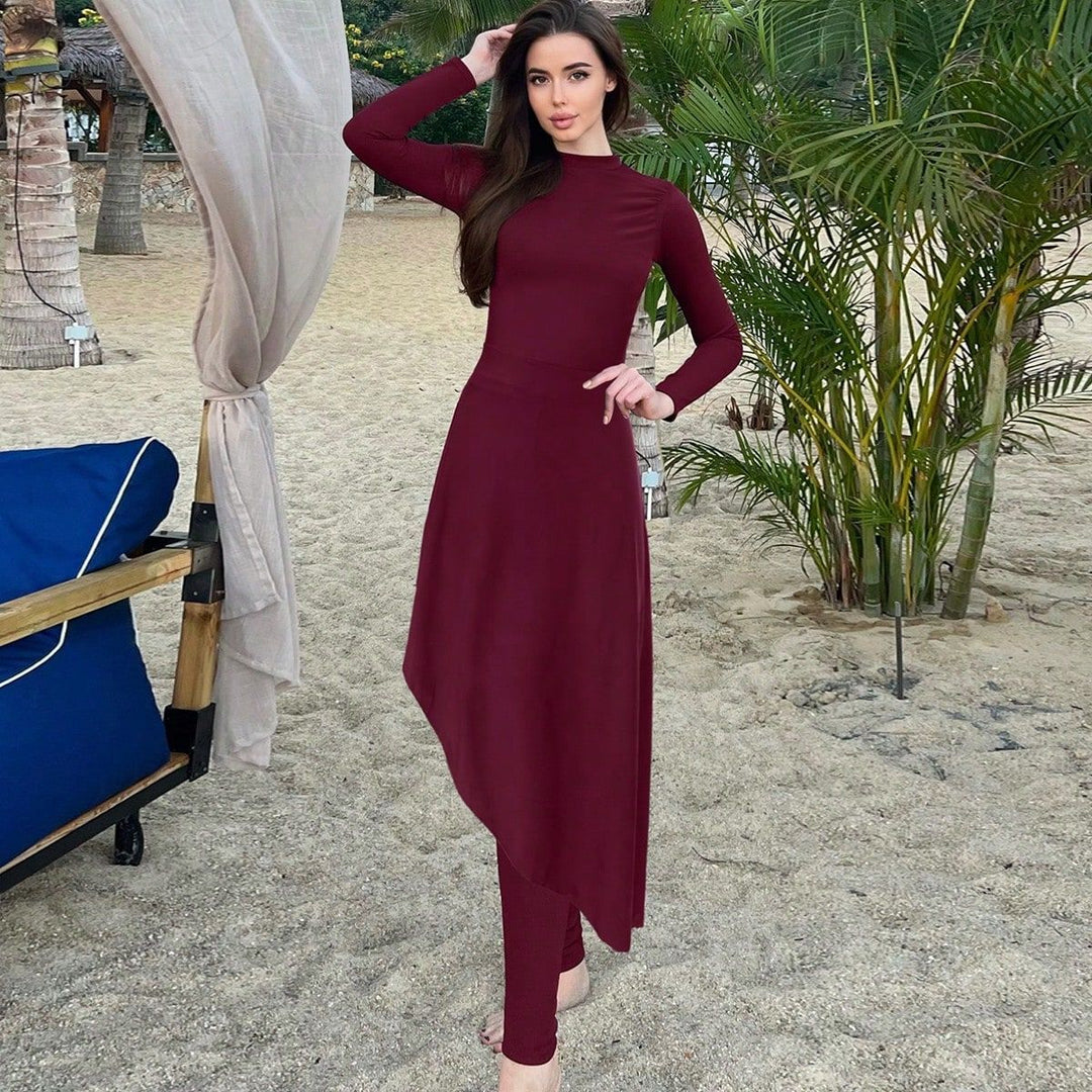 Damen eleganter Strandanzug mit asymmetrischem Schnitt und langen Ärmeln R&B