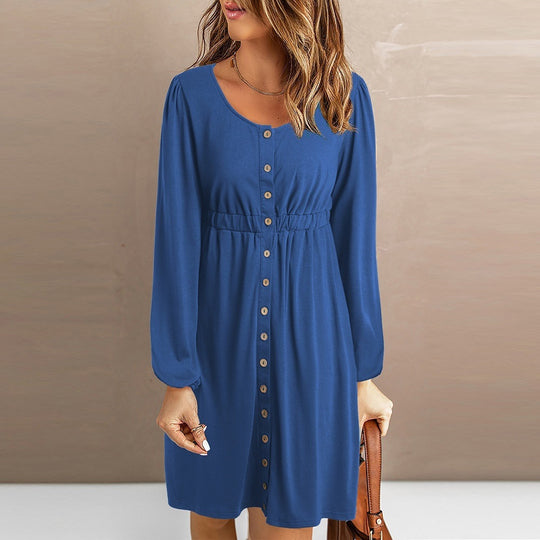 Damen Sommerliches Knopfkleid mit tailliertem Schnitt und langen Ärmeln R&B