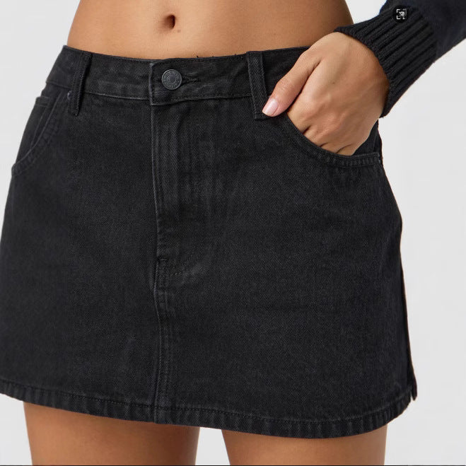 Damen Denim-Minirock mit modischen Taschen und klassischem Schnitt R&B