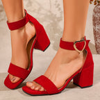Damen High Heel Sandalen mit Herzschnalle und Blockabsatz R&B