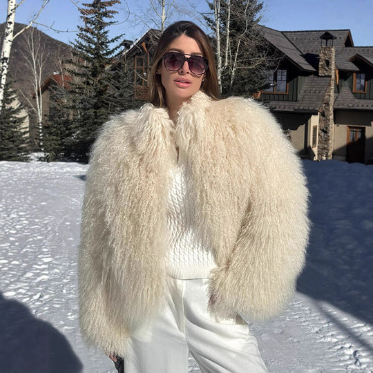 Damen luxuriöse Kunstfelljacke mit voluminösen Ärmeln R&B