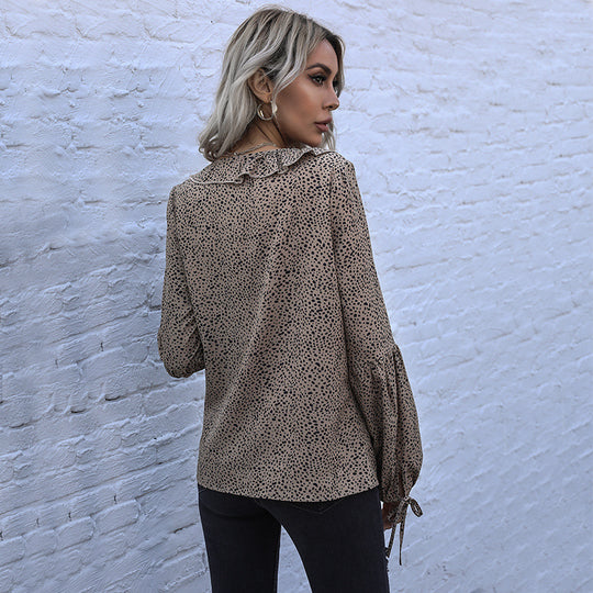 Damen elegantes Blusenshirt mit Rüschendetails und V-Ausschnitt R&B