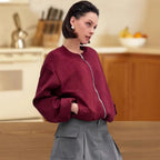 Damen weiche Oversized-Sweatjacke mit modernem Reißverschluss und seitlichen Eingrifftaschen R&B