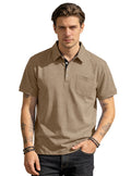 Herren nan Kurzarm-Polokragen-Shirt aus texturiertem Jersey mit Brusttasche und kontrastierter Knopfleiste R&B