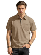 Herren nan Kurzarm-Polokragen-Shirt aus texturiertem Jersey mit Brusttasche und kontrastierter Knopfleiste R&B