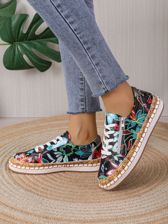 Damen luftige Slip-On Sneakers mit Kunstleder und Korksohle R&B
