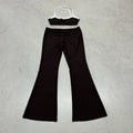 Damen sportliches Flared Set mit Crop-Top und bindbarem Bund R&B