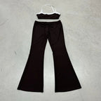 Damen sportliches Flared Set mit Crop-Top und bindbarem Bund R&B