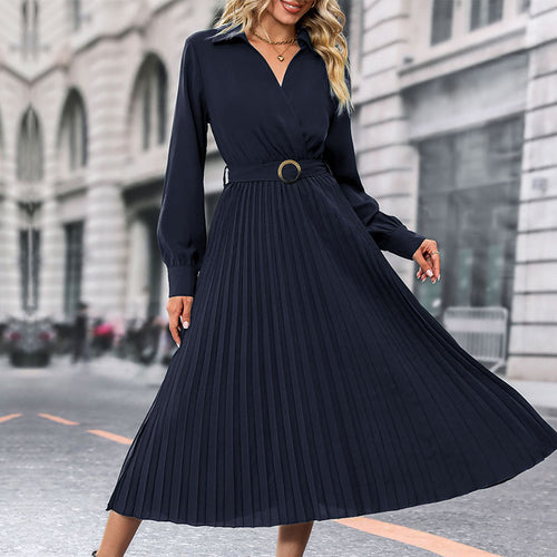 Damen Plissiertes Midikleid mit eleganter Wickeloptik und Taillengürtel R&B