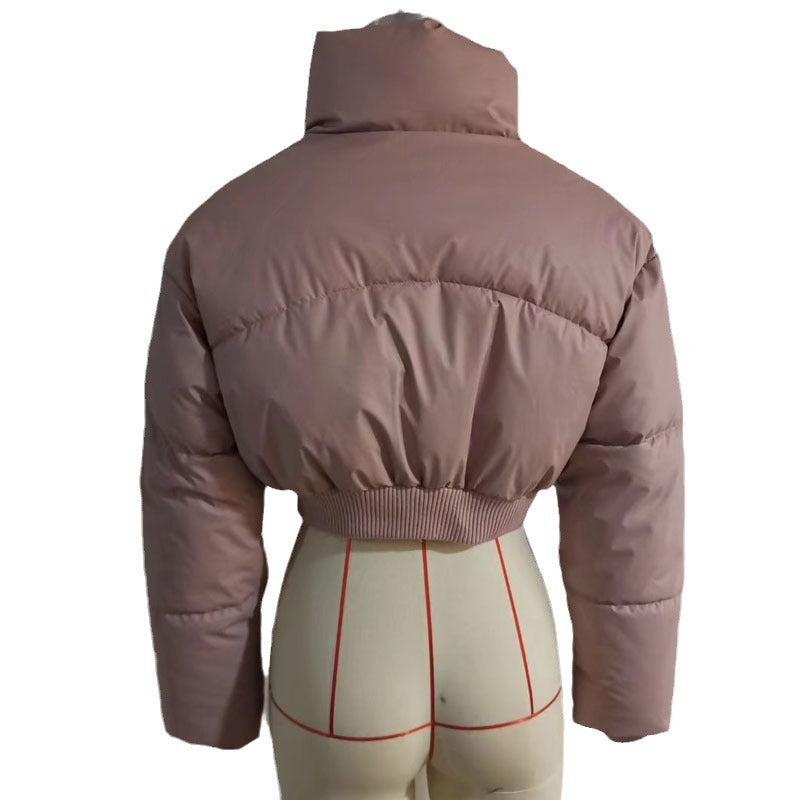 Damen cropped Daunenjacke mit hohem Kragen und elastischem Bund R&B