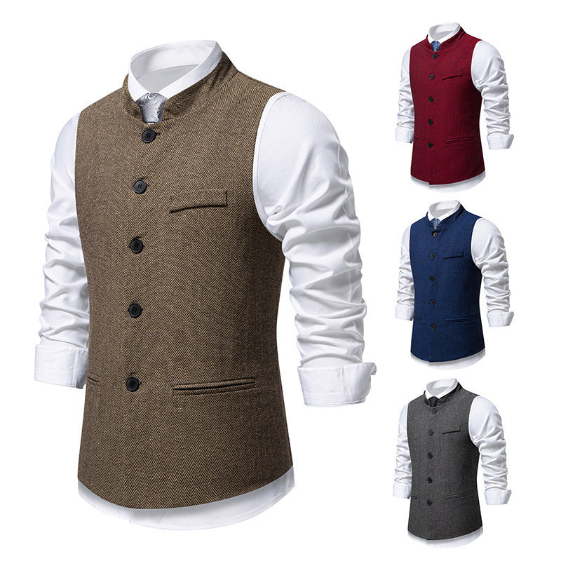 Herren elegante Weste im Herringbone-Design mit funktionalen Taschen R&B