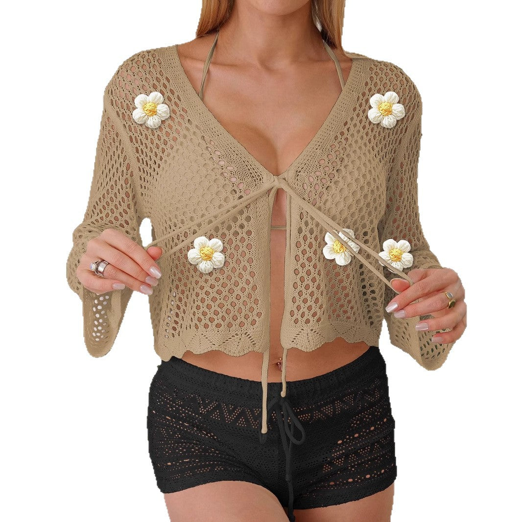 Damen leichte Häkeljacke mit floralem Detail R&B