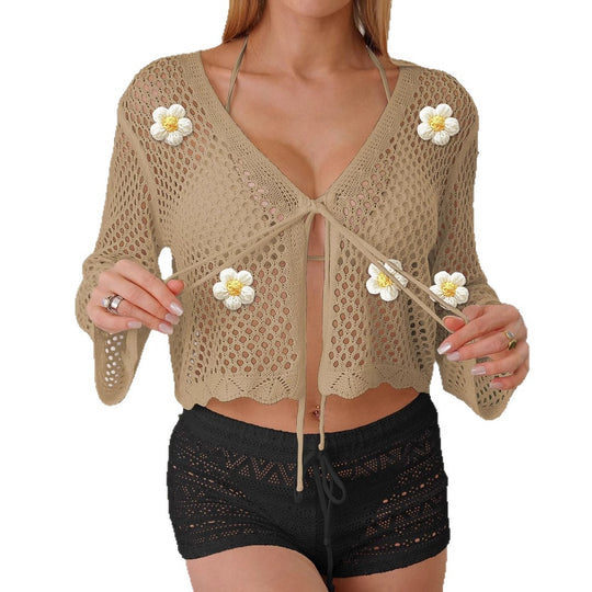 Damen leichte Häkeljacke mit floralem Detail R&B
