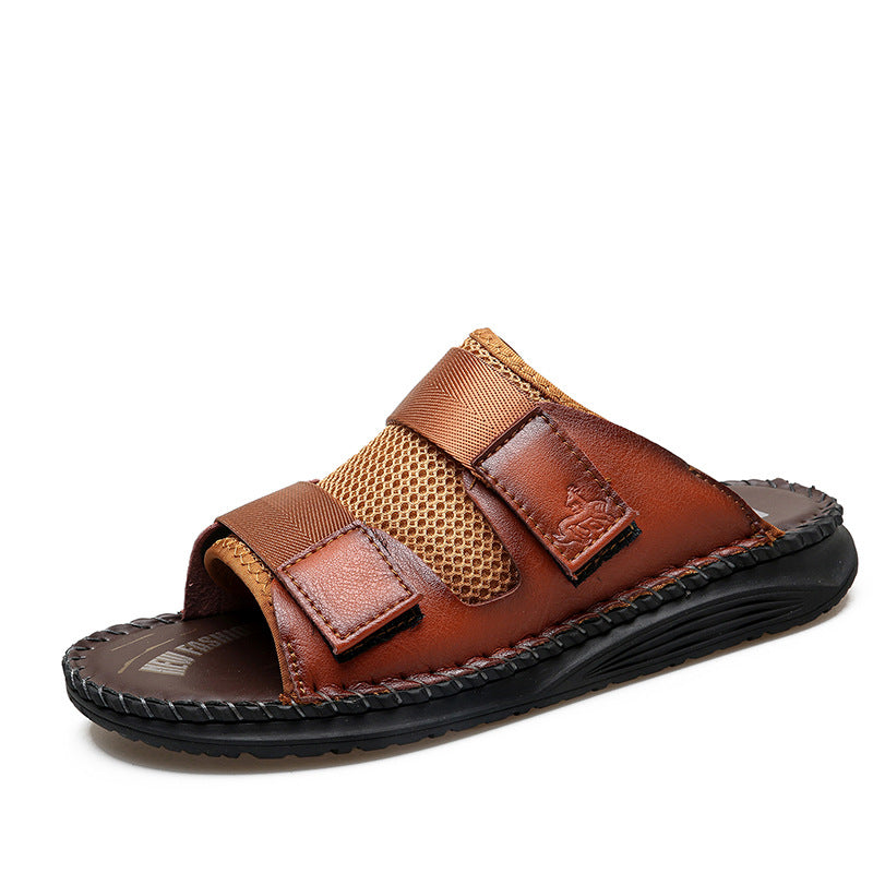 Herren Atmungsaktive Leder-Sandalen mit verstellbarem Klettverschluss R&B