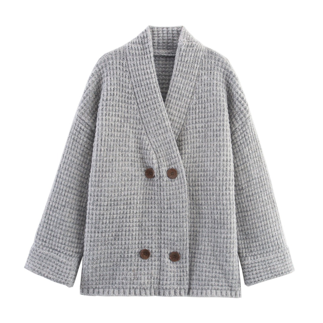 Damen Strickjacke mit doppelter Knopfleiste und hoher Kragen R&B