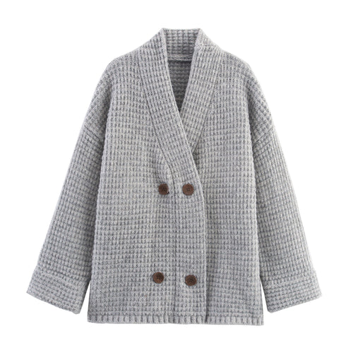 Damen Strickjacke mit doppelter Knopfleiste und hoher Kragen R&B