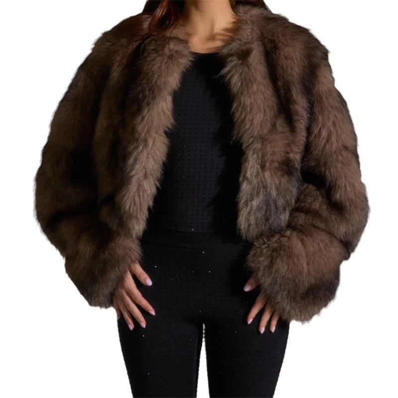 Damen Pelzjacke mit langen, weichen Ärmeln R&B