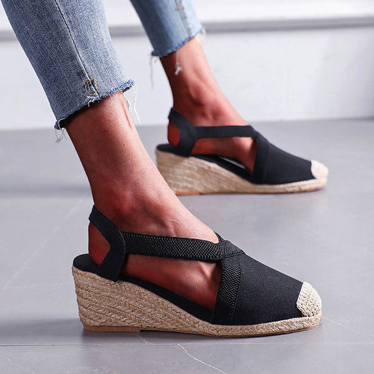 Damen Espadrilles mit elastischen Trägern und Keilabsatz R&B