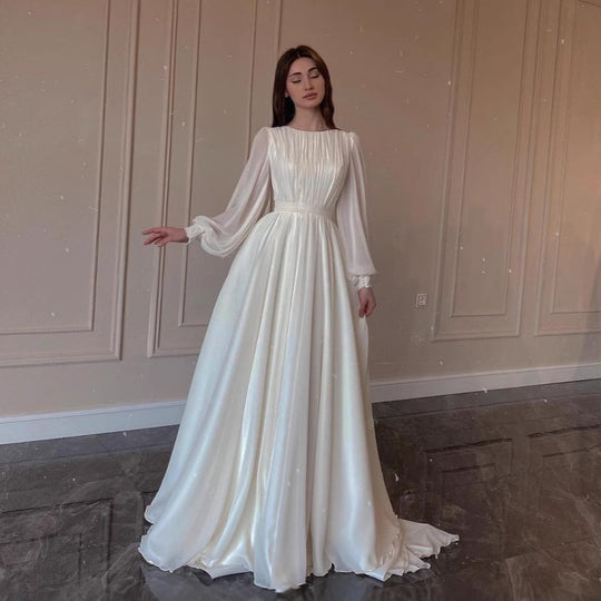 Damen Maxi-Party Kleid mit langen fließenden Ärmeln und Spitzenakzenten R&B
