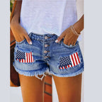 Damen Jeansshorts im trendy Vintage-Stil mit amerikanischem Motiv R&B