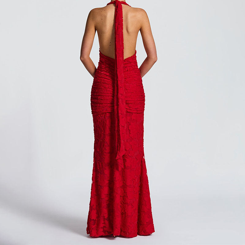 Damen Elegantes, figurbetontes Abendkleid mit tiefem V-Ausschnitt und Rüschendetails R&B