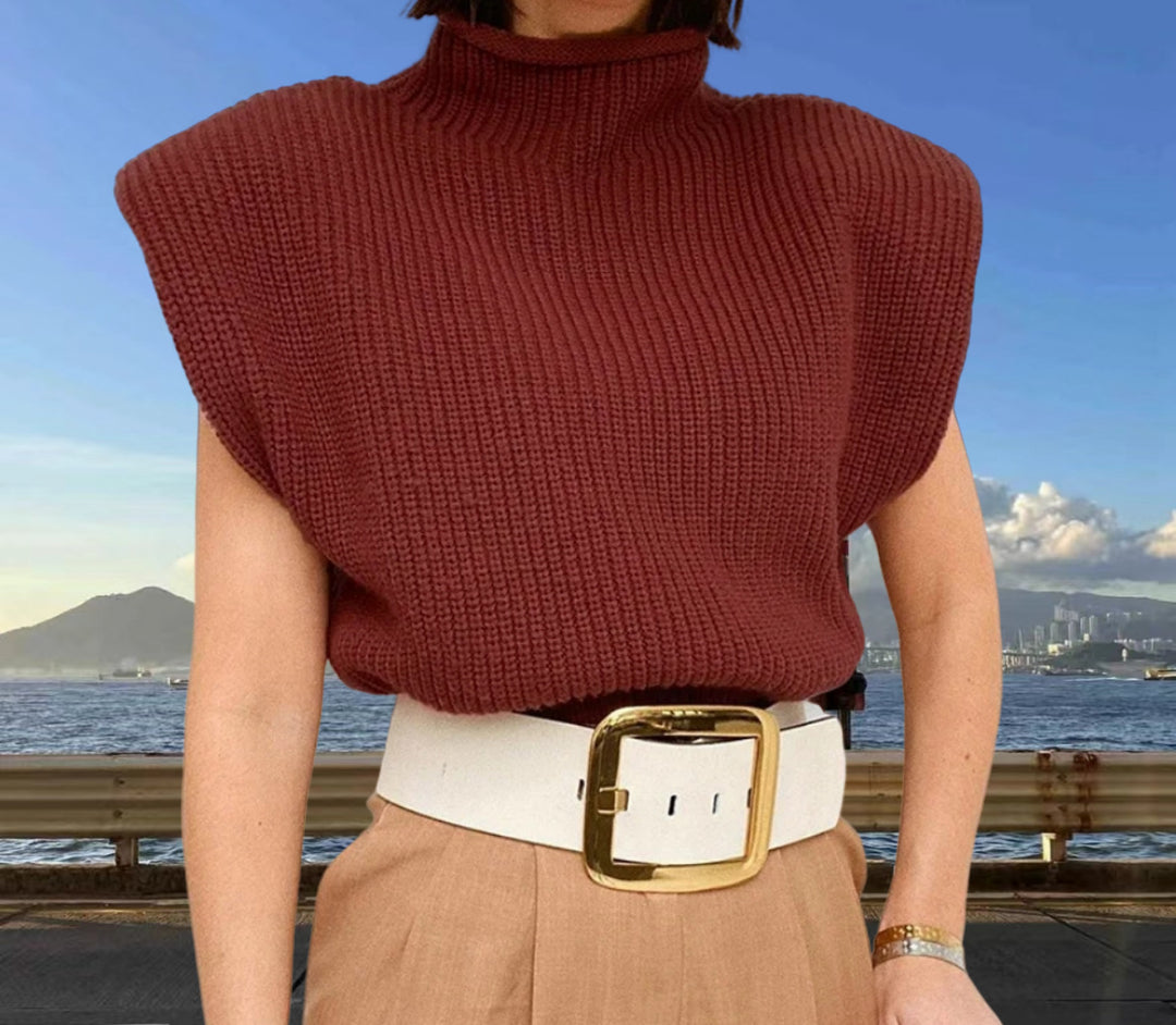 Damen Stricktop mit Stehkragen und Puffärmeln R&B