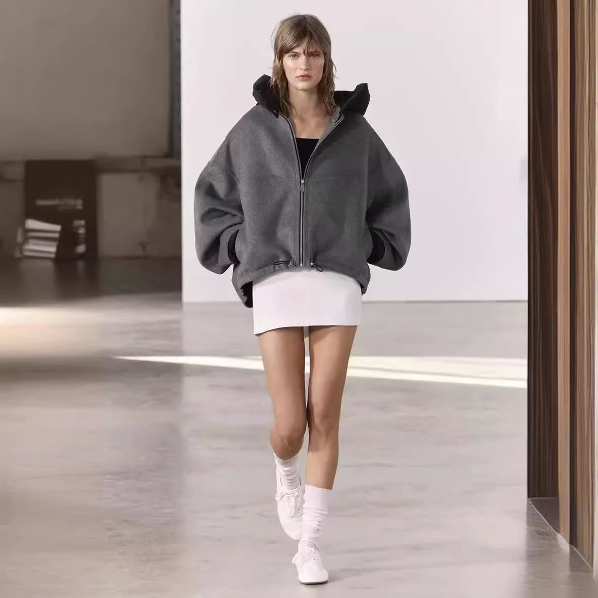 Damen modische Übergangsjacke mit kuscheliger Innenseite und verstellbarem Saum R&B