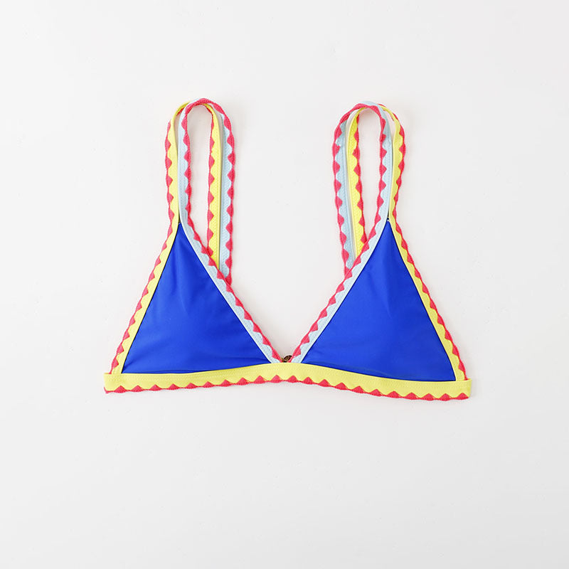 Damen Triangel-Bikinioberteil mit buntem Rüschenrand R&B