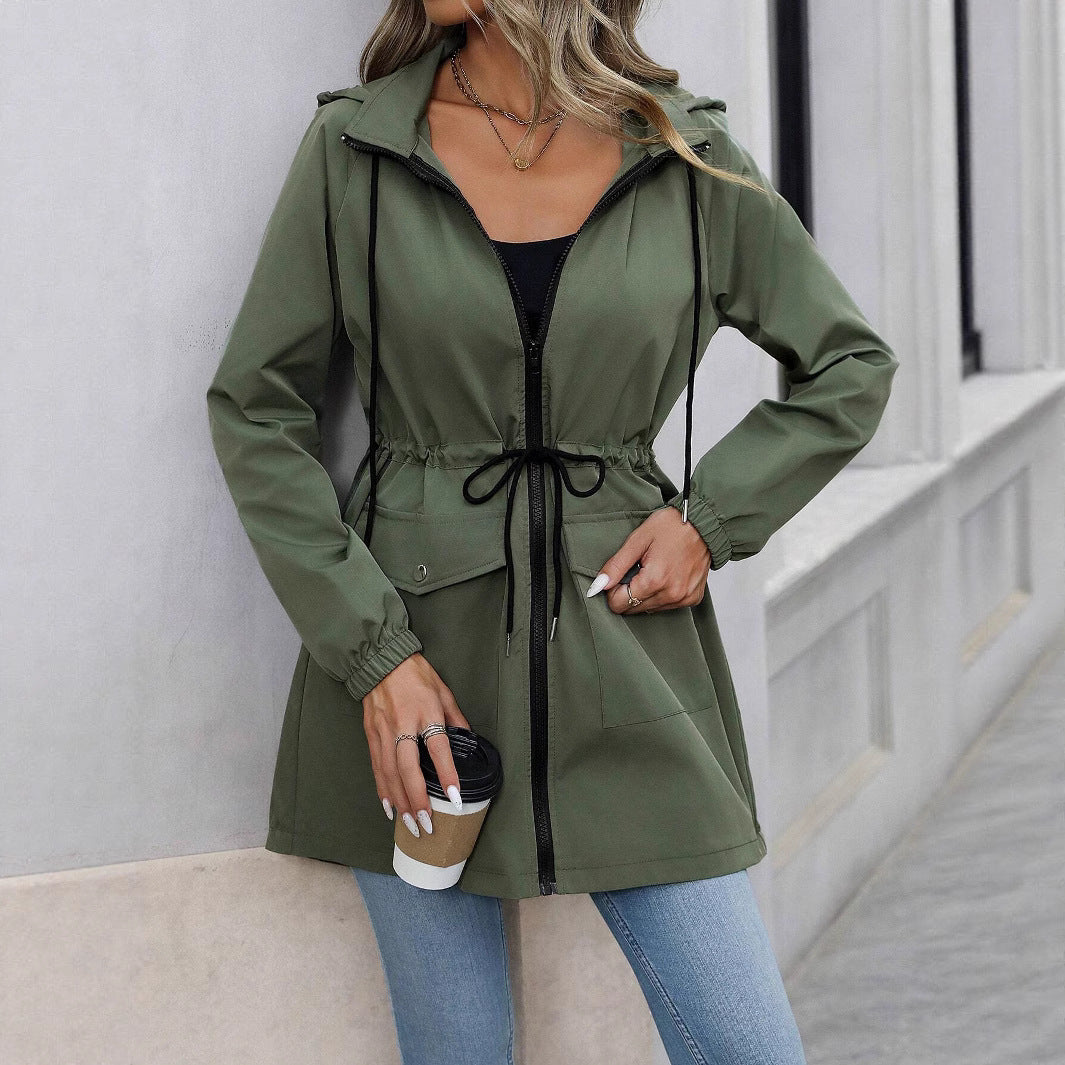 Damen praktische Kapuzenjacke mit verstellbarem Bund und Taschen R&B