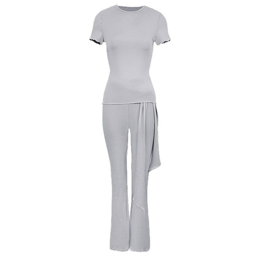 Damen elegantes Set aus figurbetontem Oberteil und ausgestellten Hosen R&B