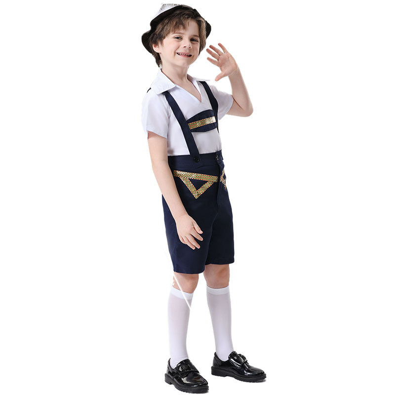Unisex nan festliche Kinderhose mit verstellbaren Hosenträgern und Ziergürtel R&B