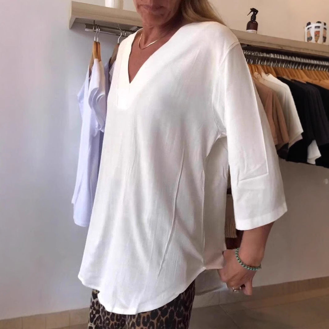 Damen Bluse mit dezentem V-Ausschnitt aus leichtem Stoff R&B
