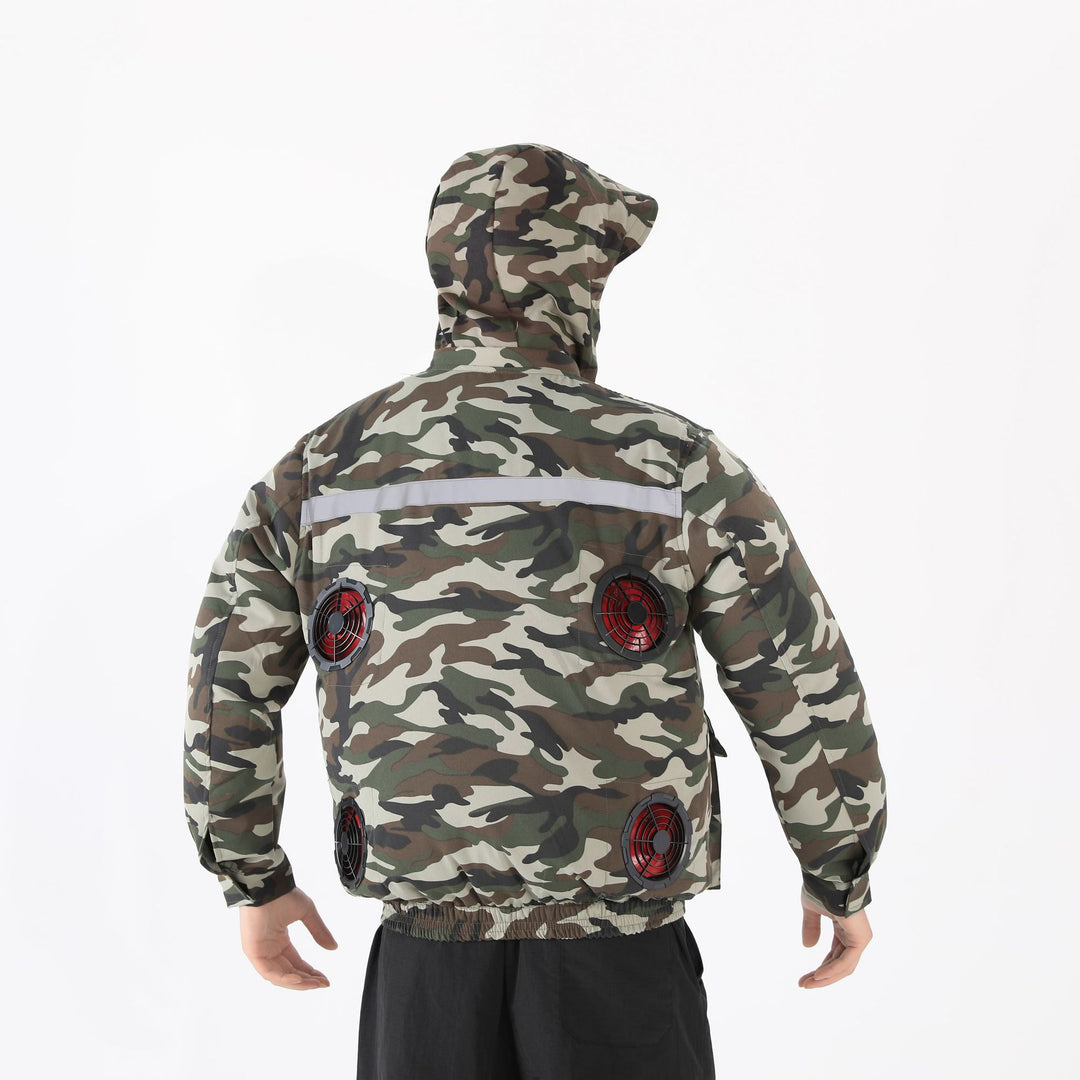 Unisex nan ventilated jacket for work and outdoor with integrated USB fans, battery compartment and hood R&B