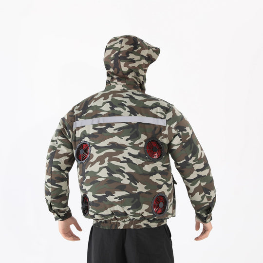 Unisex nan ventilated jacket for work and outdoor with integrated USB fans, battery compartment and hood R&B