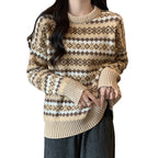 Damen Pullover mit geometrischem Norwegermuster und Lockere Passform R&B