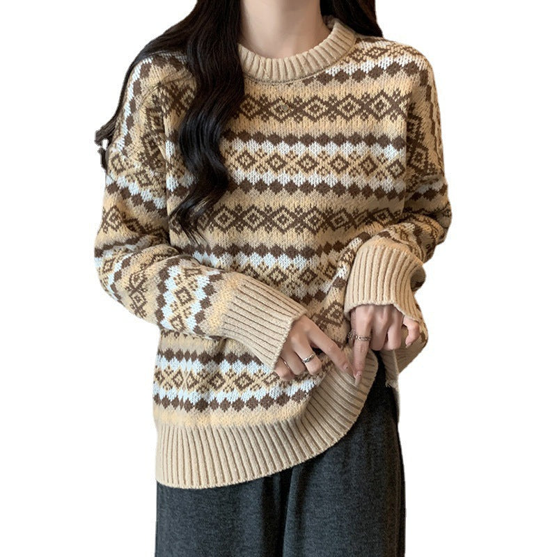 Damen Pullover mit geometrischem Norwegermuster und Lockere Passform R&B