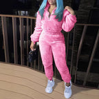 Damen nan kuscheliges Teddy-Fleece Zweiteiler mit Halbreißverschluss und High-Waist Jogginghose R&B