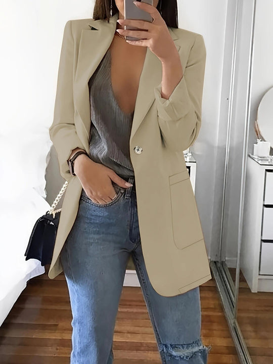 DamenStylische Blazerjacke mit glänzenden Knopfdetails und großzügigen Taschen R&B